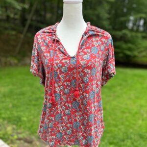 Ralph Lauren Red Floral Flutter Sleeve Blouse